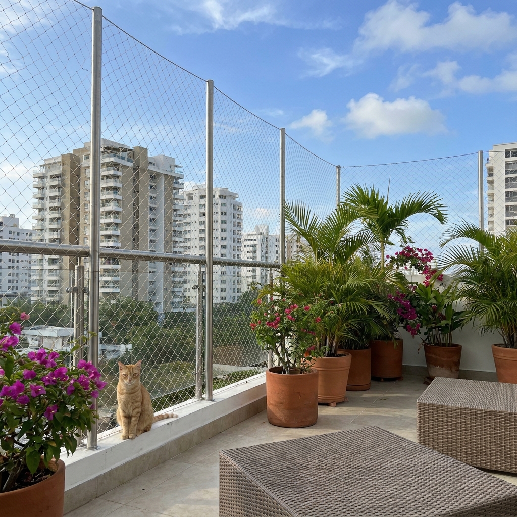 Malla de seguridad en terraza de casa en Barranquilla