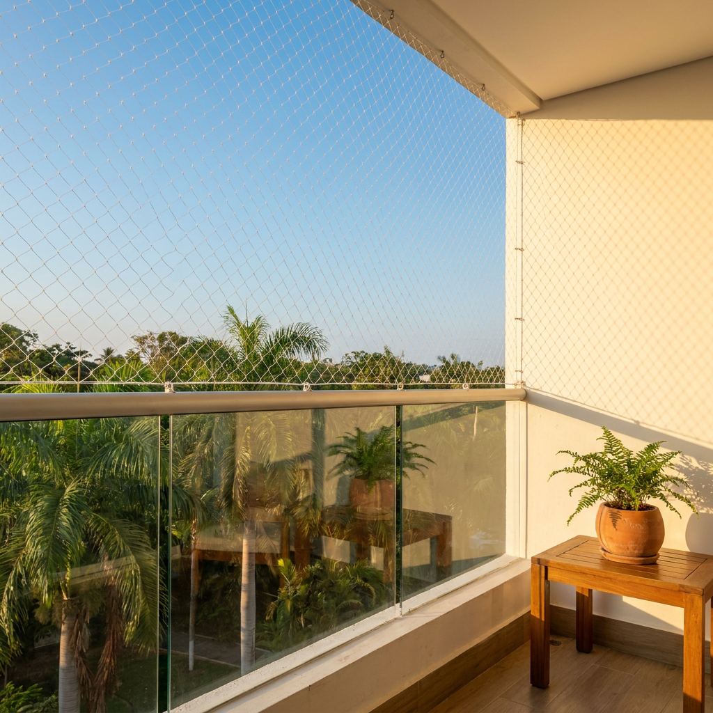 Instalación de malla de seguridad en balcón de apartamento en Barranquilla Colombia