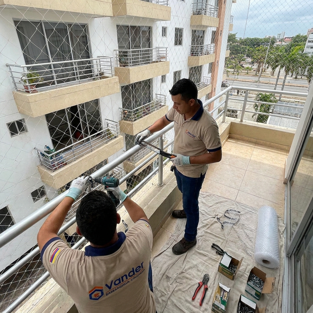 Instalación de malla de contención para cancha deportiva en Barranquilla